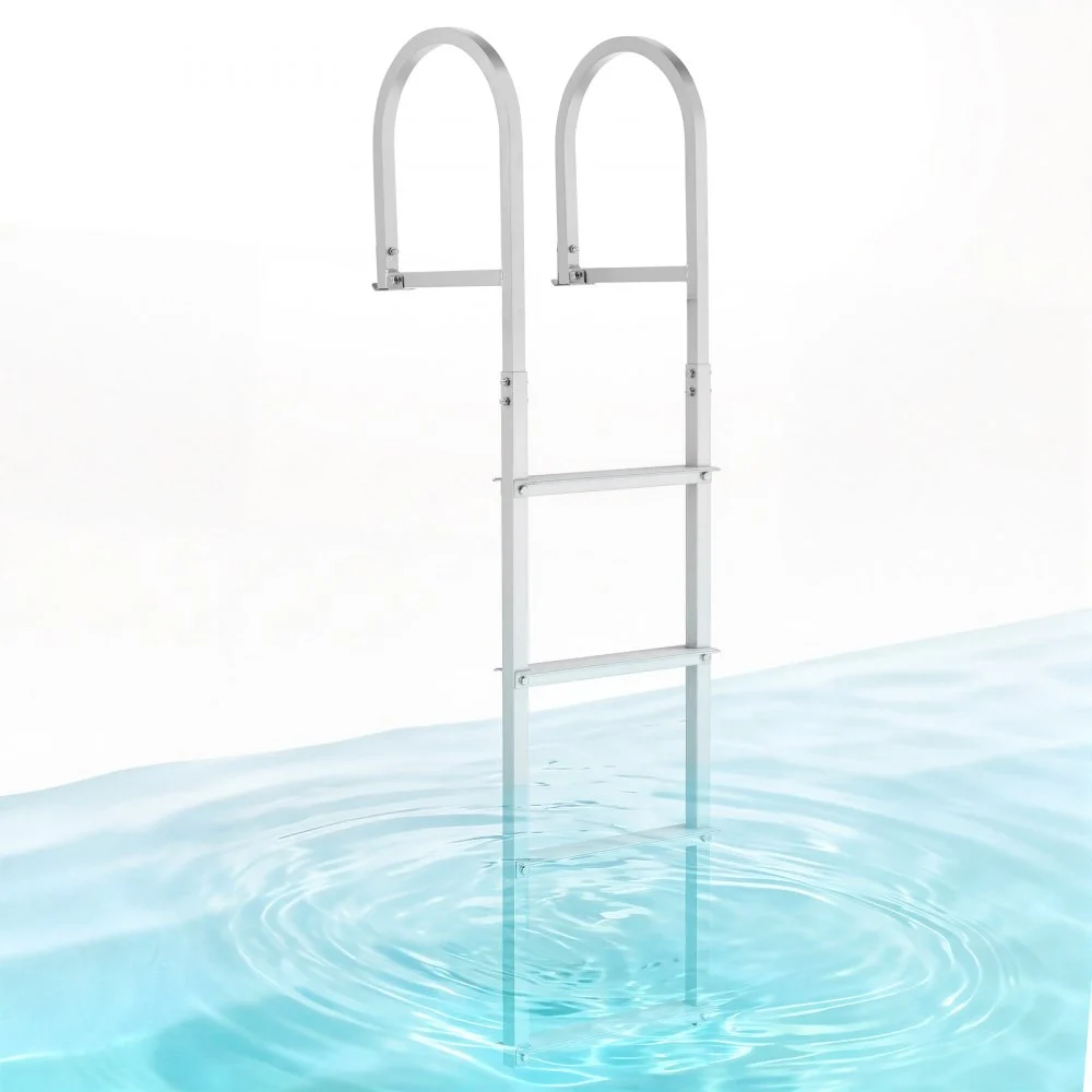 VEVOR Removable Dock Ladder, 4 Steps, Aluminum Alloy Pontoon Boat Swim Ladder, with Non-Slip Wide Steps, 500 lbs Weight Capacity, Quick Release Design, for Lake Swimming, Pool, Boat, Marine Boarding