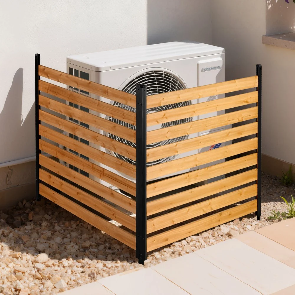 VEVOR Wooden Privacy Fence, 48 x 49 x 28 inch Air Conditioner Fence, 2 Panel Solid Outdoor Wood Privacy Screen with Metal Stakes, Steel Frame, Trash Can Hider Fences Suitable for Garden, Pool