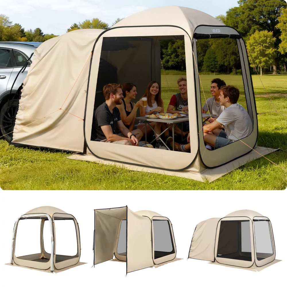 VEVOR Screen House Tent, 6 x 6 ft, 4-6 Person Pop Up SUV Tailgate Tent, Portable Screened in Canopy with Carry Bag, Netting Sides, for Car Camping, Garden, Patio, Backyard, Outdoor Activities, Beige