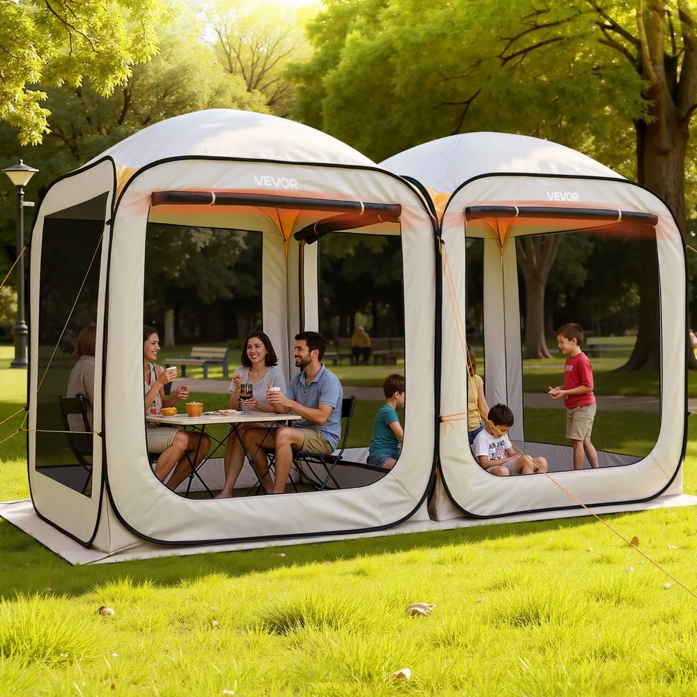 VEVOR Screen House Tent, 12 x 6 ft, 2 in 1 Pop Up Screen Tent, Portable Screened in Canopy with Carry Bag, Netting Sides, Ground Stakes, for Garden, Patio, Backyard, and Outdoor Activities, Beige