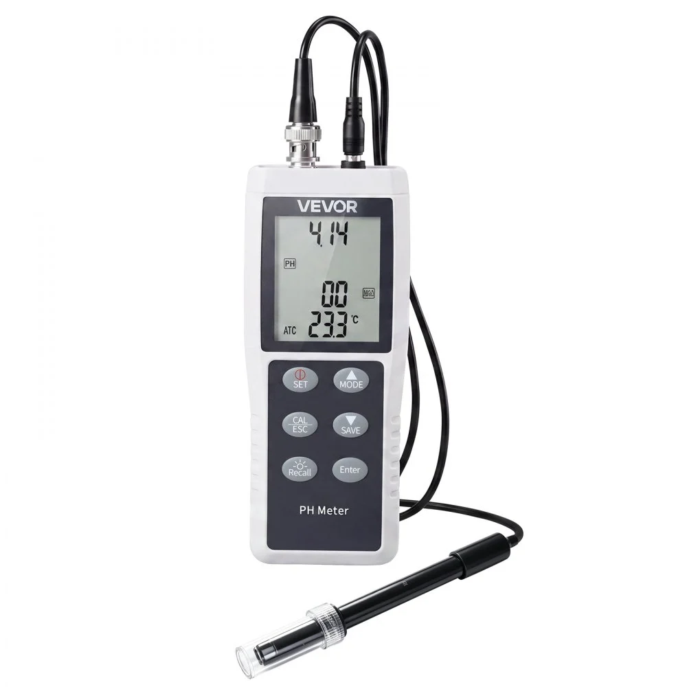 VEVOR pH Meter, 0-14 pH Range, IP68 Waterproof Probe, 3-Point Auto Calibration, Portable Tester Kit with Calibration Powder Packets, Temperature Probe, Carrying Case, for Drinking Water, Hydroponics