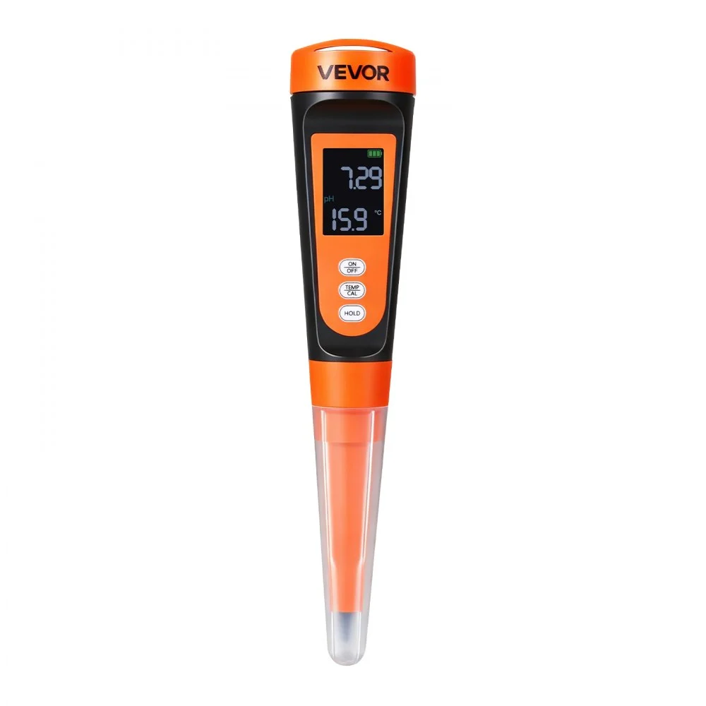 VEVOR Food pH Meter, 0-14 pH Range, IP68 Waterproof Probe, Pocket Tester Kit with Automatic Temperature Compensation, Calibration Powder Packets, Easy to Read, for Food Fermentation, Dough, Meat
