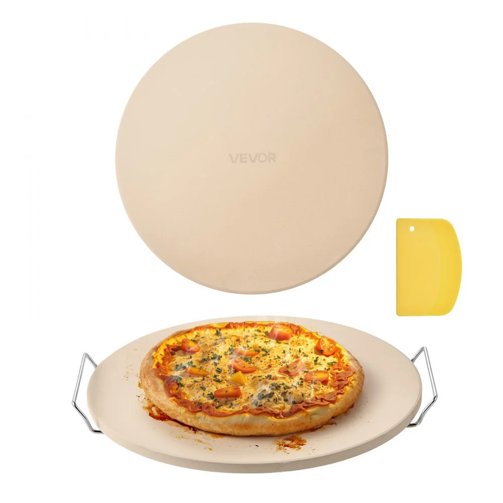 VEVOR Pizza Stone, 16 in Round Pizza Stone, 0.67" Thick Extra Large Baking-Stone with Rack Stand, 1450℉ Heat-Resistant Cooking Stones, for Kitchen Oven, Baking Pizzas, BBQ Grill