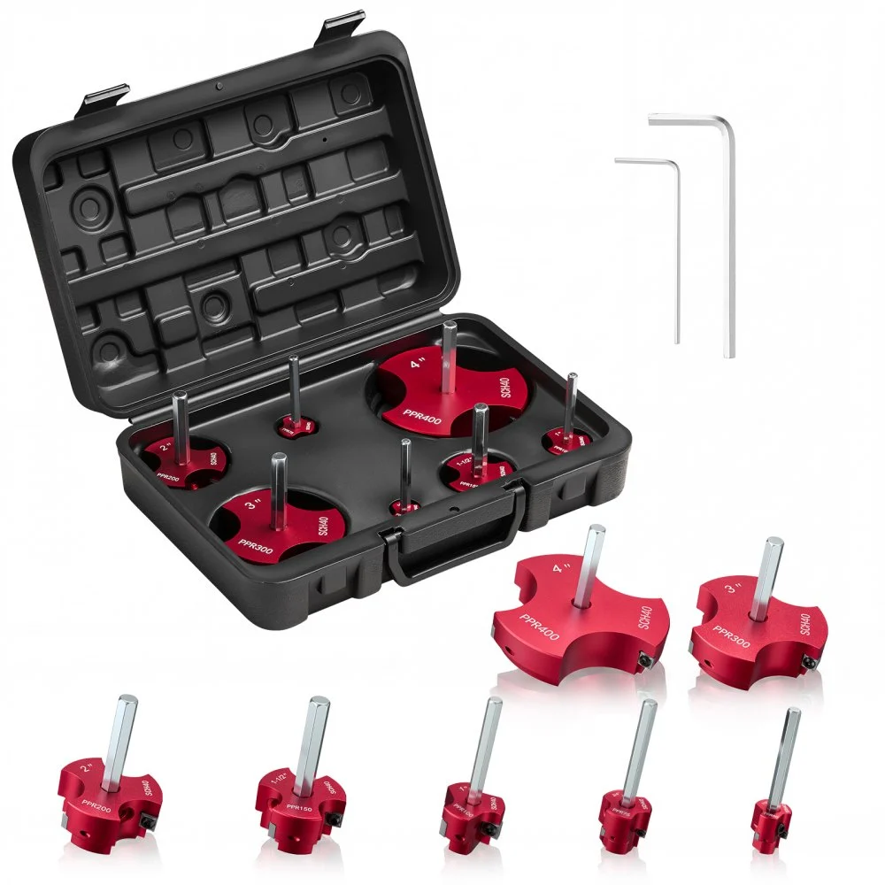 VEVOR PVC Pipe Reamer Kit, 7-Piece, 3 Blades PVC Fitting Socket Saver, Includes 1/2", 3/4", 1", 1-1/2", 2", 3", 4", Fits Standard 1/2" Drills, Plumbing Tool Kit for SCH40 ABS CPVC Vent Drain Pipes