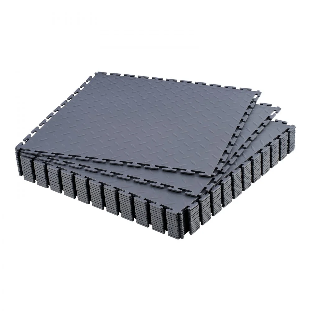 VEVOR Garage Floor Tiles Interlocking, 16 Pack 20.2 x 20.2 x 0.2 in Interlocking Modular Garage Flooring Tiles, Diamond Plate Slip-Resistant PVC Mats for Workshop,Warehouse,Tool Room, Graphite Gray