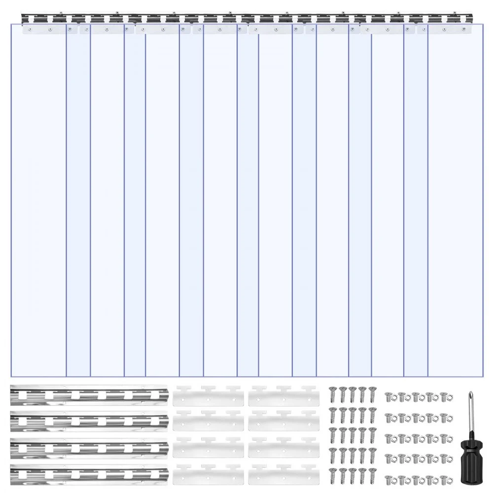 VEVOR Clear PVC Strip Curtain, 96 in Height x 48 in Width x 0.08 in Thickness, 8 PCS Walk in Freezer Cooler Curtain Strips, Smooth Waterproof Plastic Door Strips for Warehouse, Freezer, Garage Doors