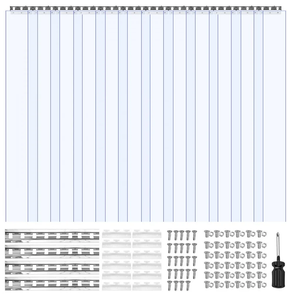 VEVOR Clear PVC Strip Curtain, 96 in Height x 72 in Width x 0.08 in Thickness, 12 PCS Walk in Freezer Cooler Curtain Strips, Smooth Waterproof Plastic Door Strips for Warehouse, Freezer, Garage Doors