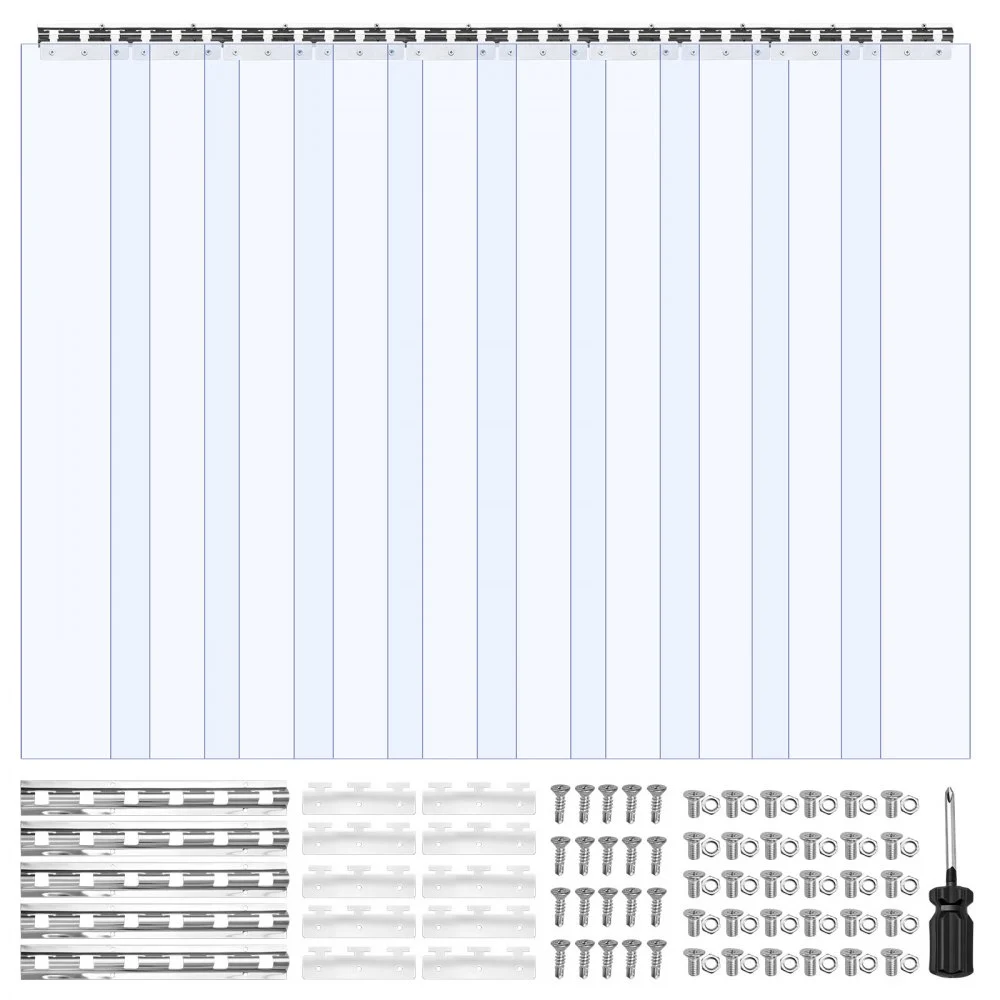 VEVOR Clear PVC Strip Curtain, 84 in Height x 60 in Width x 0.08 in Thickness, 10 PCS Walk in Freezer Cooler Curtain Strips, Smooth Waterproof Plastic Door Strips for Warehouse, Freezer, Garage Doors