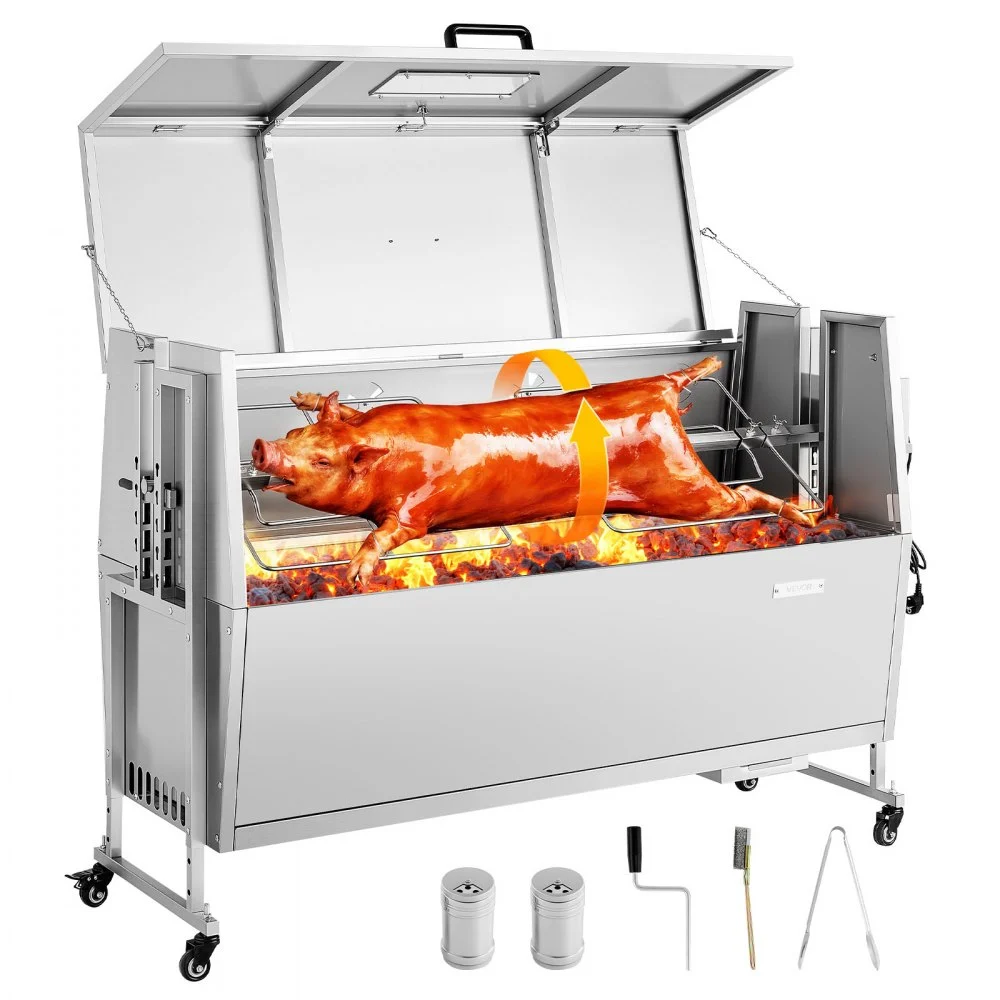 Summer Sale
VEVOR Rotisserie Grill, 38W BBQ Outdoor Pig & Lamb Spit Roaster, Charcoal Spit Roaster with 132 LBS Capacity, Wheels & 4-Level Height, Stainless Steel Electric Rotisserie Grill Kit for Camping Outdoor