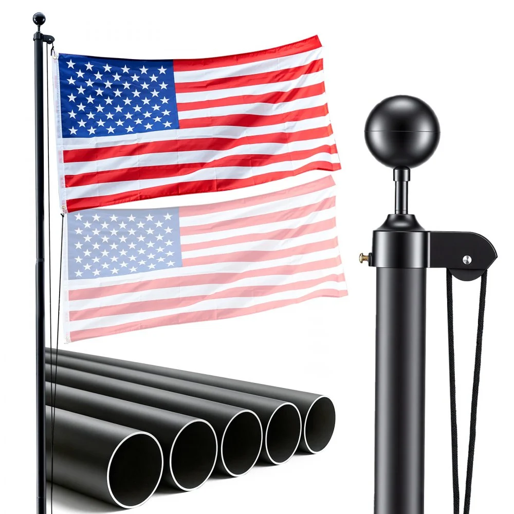 VEVOR Flag Pole, 16ft Heavy Duty Sectional Flagpole Kit for Outside House In Ground, Extra Thick Outdoor Aluminum Flagpole Kit with 3x5 American Flag for Yard, Residential or Commercial Use, Black