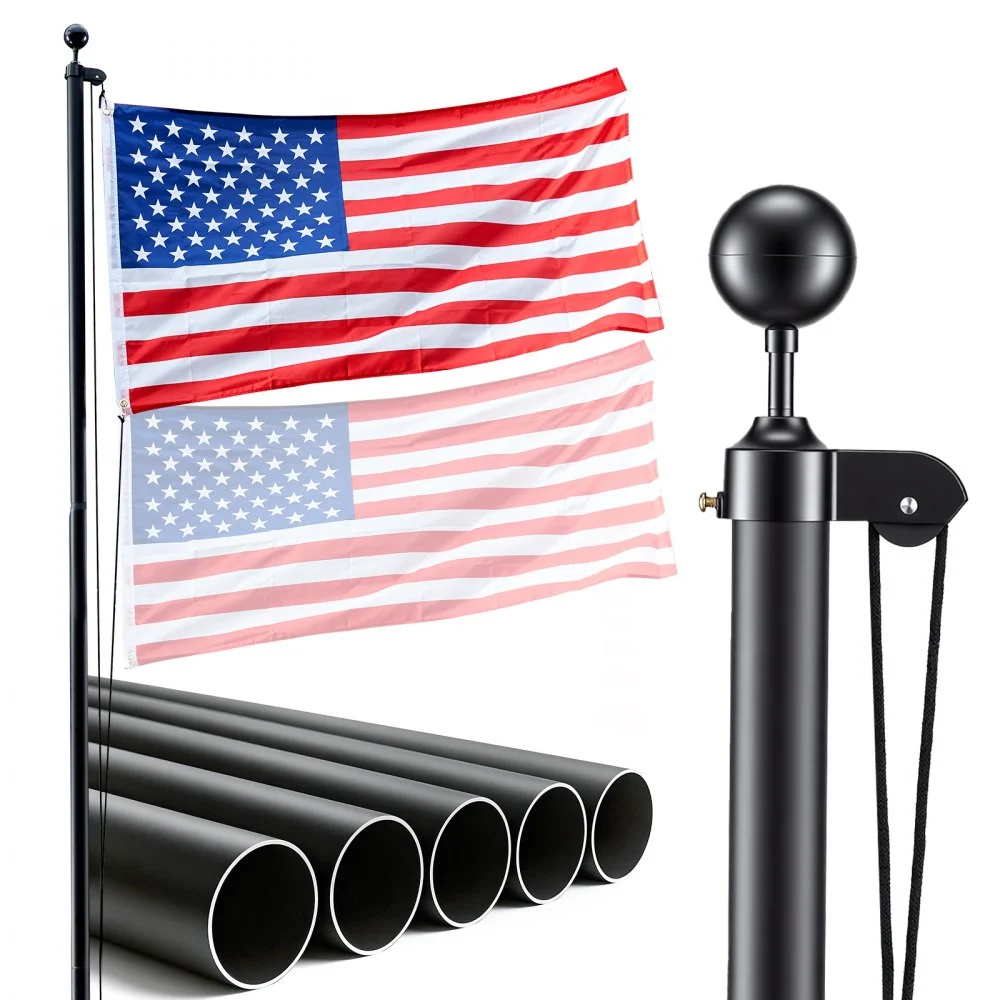 VEVOR Flag Pole, 20ft Heavy Duty Sectional Flagpole Kit for Outside House In Ground, Extra Thick Outdoor Aluminum Flagpole Kit with 3x5 American Flag for Yard, Residential or Commercial Use, Black