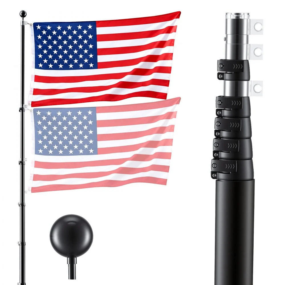 VEVOR Flag Pole, 30ft Heavy Duty Telescopic Flagpole Kit for Outside House In Ground, Extra Thick Outdoor Aluminum Flagpole Kit with 3x5 American Flag for Yard, Residential or Commercial Use, Black