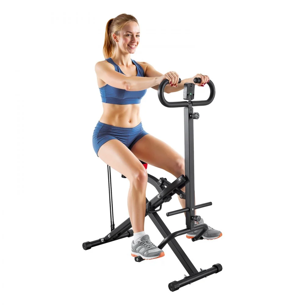 VEVOR Squat Machine, Deep Squat Rowing Machine for Home, Easy Setup & Foldable Exercise Equipment, Glute Trainer Machine with 2 High-Strength Resistance Bands, Glutes & Leg Home Workout Machine, Black