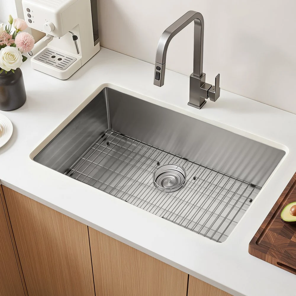 VEVOR 32-inch Kitchen Undermount Single Bowl Sinks, Stainless Steel Drop-In Farmhouse Basin with Accessories, Household Dishwasher Sinks for RV, Prep Kitchen, Laundry Room, Bar