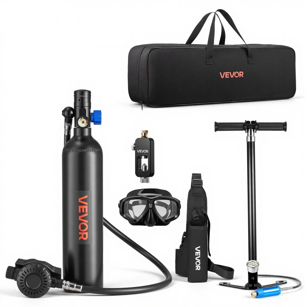 Summer Sale
VEVOR Mini Scuba Tank, 1L Portable Diving Tank for Underwater Breathing, Reusable Lung Diving Cylinder up to 20 Minutes Dive Time, Emergency Rescue Pony Bottle with Adapter & Goggles for Snorkeling
