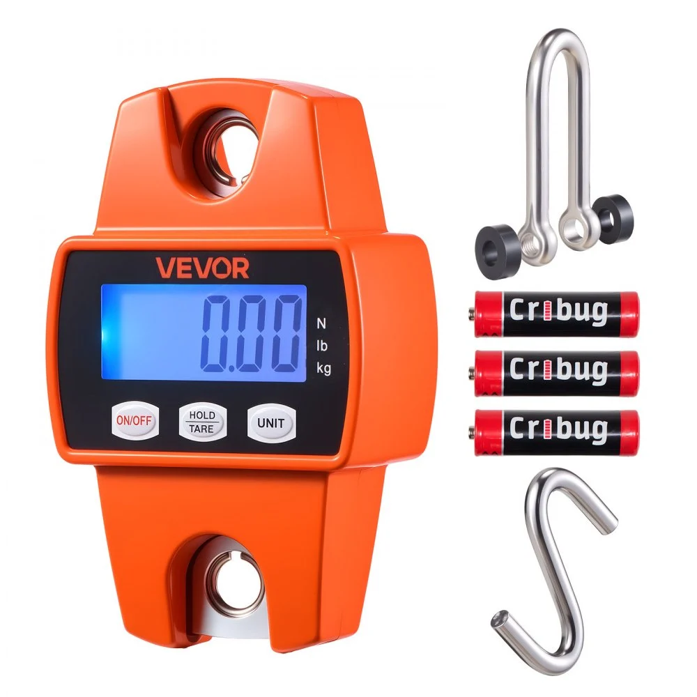 VEVOR Digital Crane Scale, 660 lbs/300 kg Max Capacity, Handheld Hanging Scale with Cast Aluminum Case & LCD Display, 0.1 lbs Division & 3 Unit Switch, Portable Design for Farm Hunting Fishing, Orange