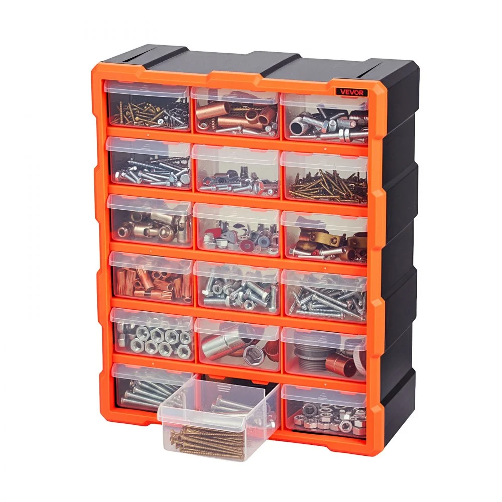 VEVOR 18-Drawer Storage Organizer, Plastic, Drawer Storage Cabinet for Garage Organization, Stackable Small Parts Organizer, Wall-Mounted Toolbox, for Hardware, Beads, Screws, Crafts, Building Bricks