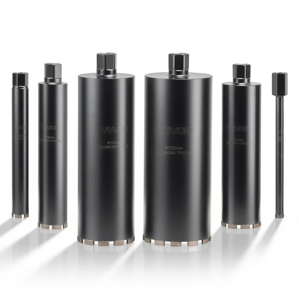 Summer Sale
VEVOR Core Drill Bit, 6 Pieces, 1/2/3/4/5/6 inch Diameter, 14 inch Drilling Depth, 1-1/4 in-7 Internal Thread, High-Precision Welding, Wet Diamond Core Bit for Reinforced Concrete, Bricks, and Masonry
