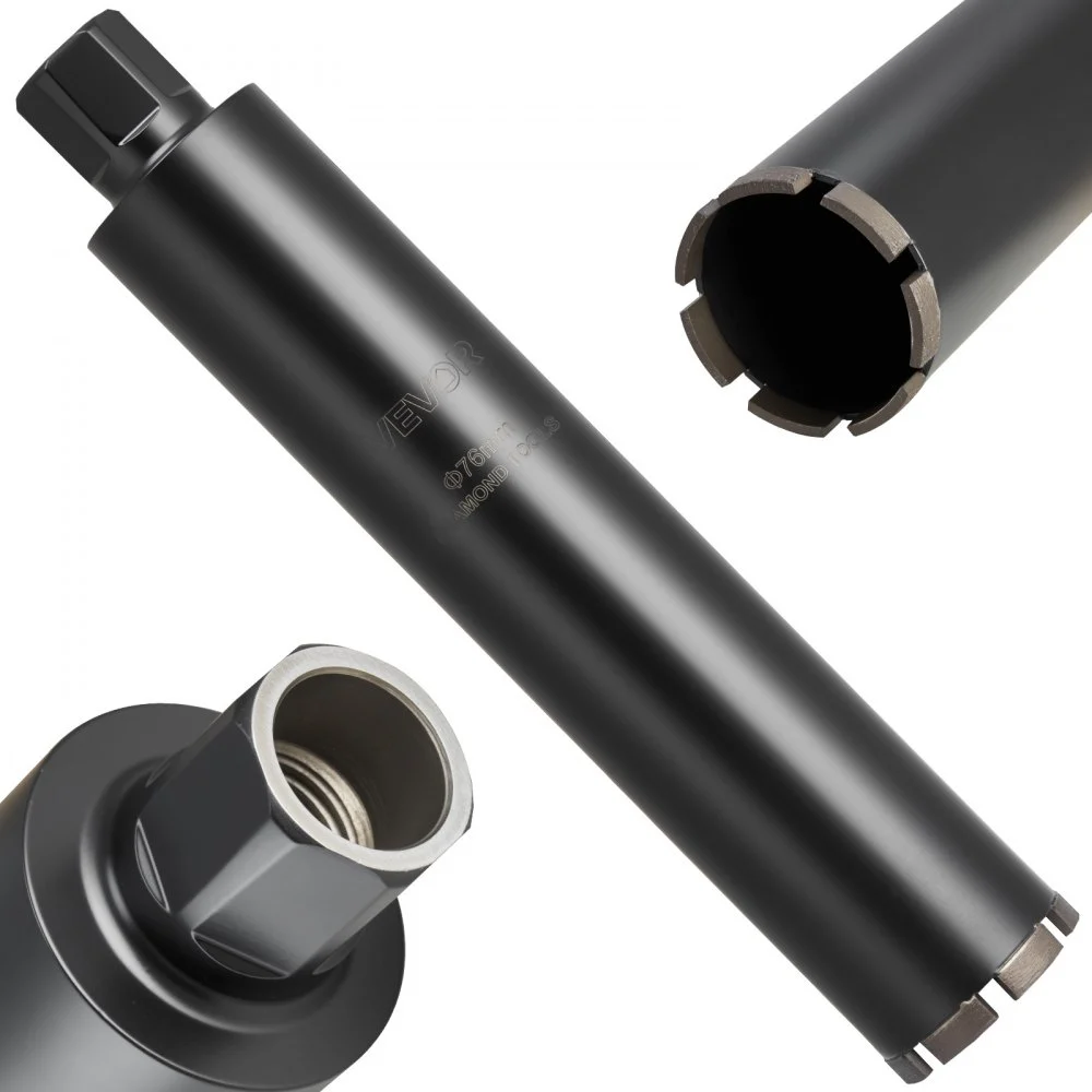 VEVOR Core Drill Bit, 3 inch Diameter, 14 inch Drilling Depth, 1-1/4 in-7 Internal Thread, High-Precision Welding Technology, Wet Diamond Core Bit for Reinforced Concrete, Red Bricks, and Masonry