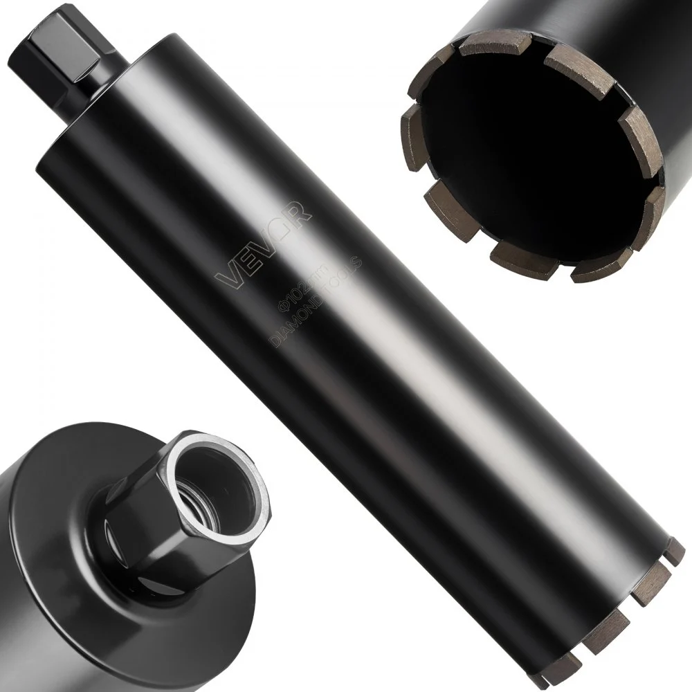 VEVOR Core Drill Bit, 4 inch Diameter, 14 inch Drilling Depth, 1-1/4 in-7 Internal Thread, High-Precision Welding Technology, Wet Diamond Core Bit for Reinforced Concrete, Red Bricks, and Masonry