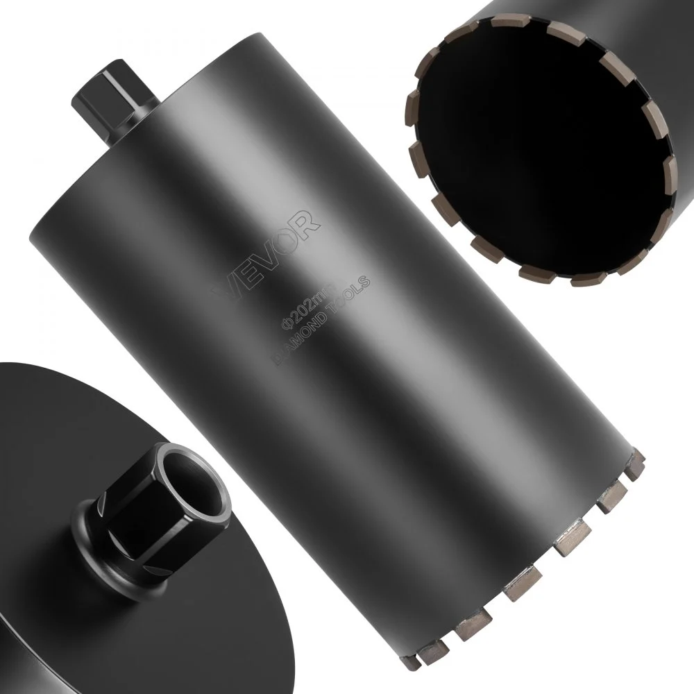 VEVOR Core Drill Bit, 8 inch Diameter, 14 inch Drilling Depth, 1-1/4 in-7 Internal Thread, High-Precision Welding Technology, Wet Diamond Core Bit for Reinforced Concrete, Red Bricks, and Masonry