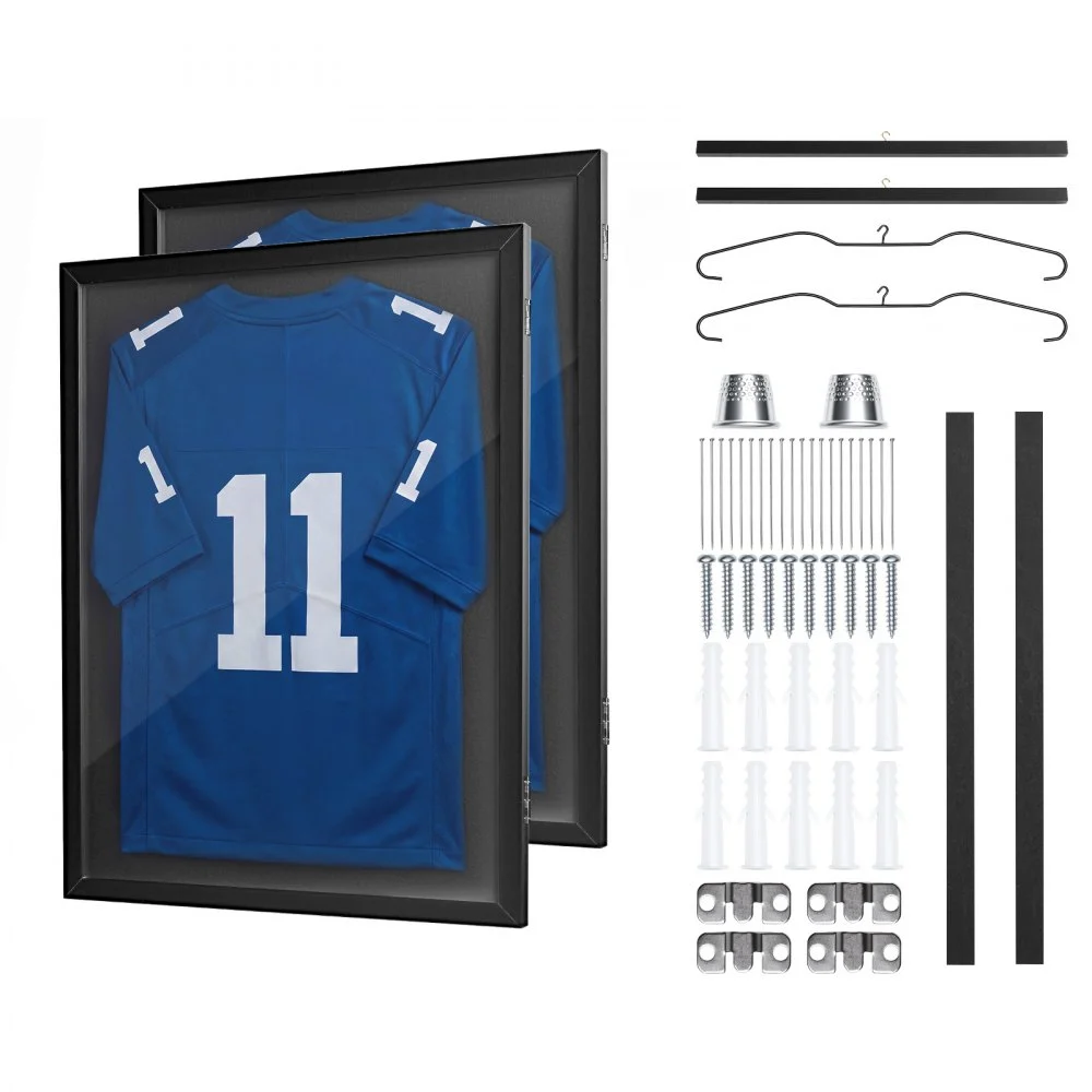 VEVOR Jersey Frame Display Case, 31.3 x 23.2 in, Wooden Sport Jersey Shadow Box with 98% UV Protection PC Panel and Hanger, Magnetic Lock, for Baseball Basketball Football Hockey Shirt Uniform, 2 Pack