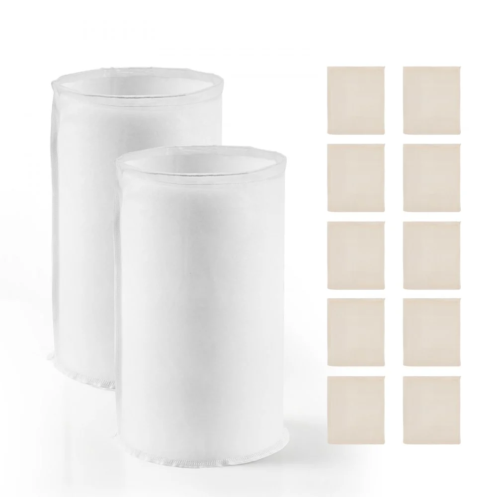 VEVOR Brew Bags, 2 PCS Food Grade Nylon Material Grain Bag, 10 PCS Natural Cotton-Linen Hop Bag, Easy to Clean, Reusable & Ultra-Fine Mesh Home Brewing Bags, Only for Our Automatic Beer Brewer