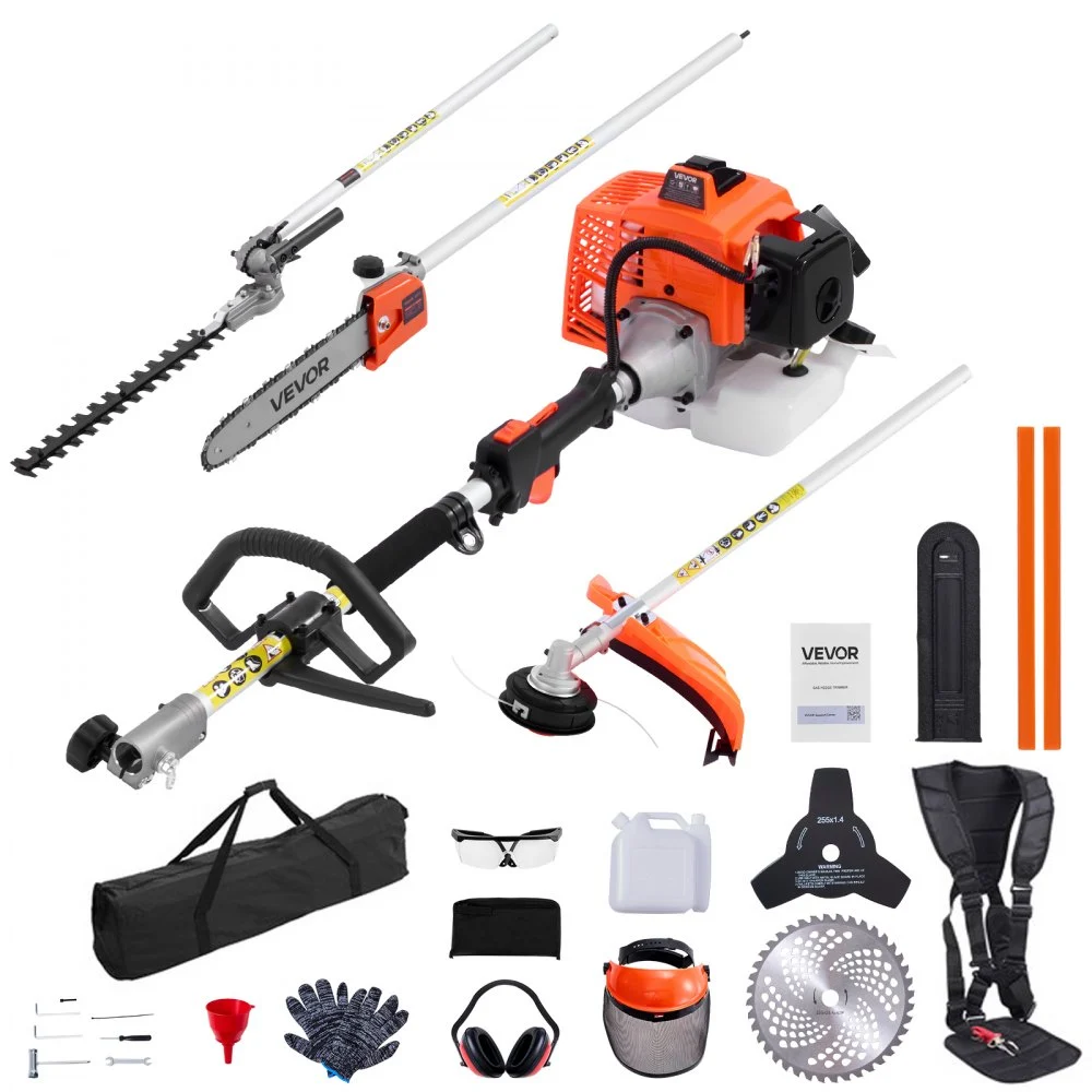 Summer Sale
VEVOR Gas Hedge Trimmer, 2 Cycle Gas Power Handheld Hedge Trimmer, 5-in-1 63cc Cordless Weed Eater with Protective Gear Set, Includes Hedge and String Trimmer, Brush Cutter(3T & 40T Blades), Pole Saw