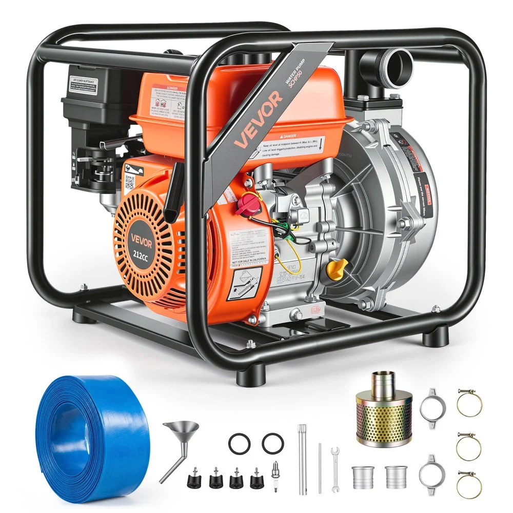 Summer Sale
VEVOR Gas Powered Water Pump, 2 in, 128 GPM 6HP Semi Trash Water Transfer Pump Portable, Gasoline Engine with 25 ft Discharge Hose, Heavy Duty Frame, Cast Iron Impeller, for Irrigation, Ponds, Pools