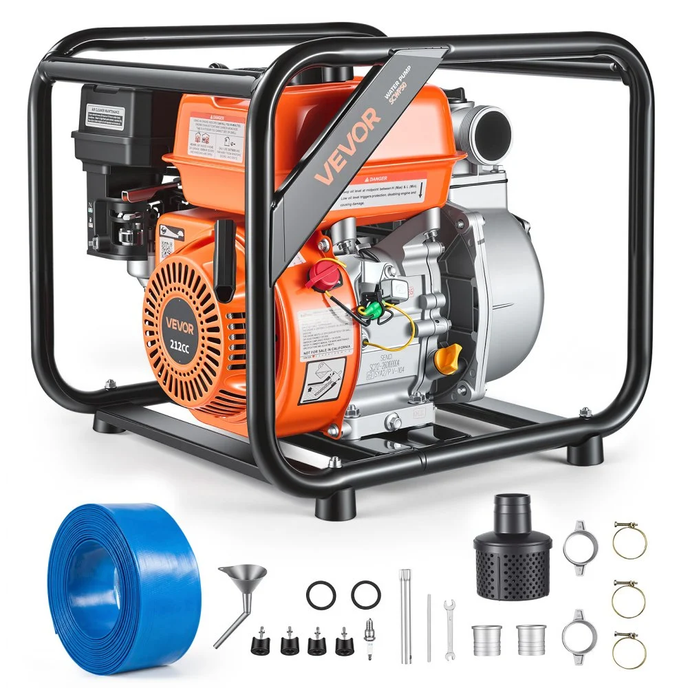 Summer Sale
VEVOR Gas Powered Water Pump, 2 in, 142 GPM 7HP Semi Trash Water Transfer Pump Portable, Gasoline Engine with 25 ft Discharge Hose, Heavy Duty Frame, Cast Iron Impeller, for Irrigation, Ponds, Pools