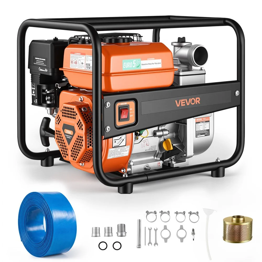 Summer Sale
VEVOR Gas Powered Water Pump, 2 in, 158 GPM 7HP Semi Trash Water Transfer Pump Portable, Gasoline Engine with 25 ft Discharge Hose, Heavy Duty Frame, Cast Iron Impeller, for Irrigation, Ponds, Pools