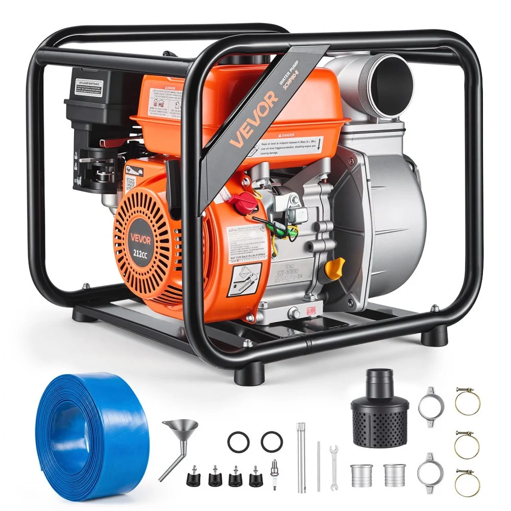 Summer Sale
VEVOR Gas Powered Water Pump, 3 in, 264 GPM 7HP Semi Trash Water Transfer Pump Portable, Gasoline Engine with 25 ft Discharge Hose, Heavy Duty Frame, Cast Iron Impeller, for Irrigation, Ponds, Pools