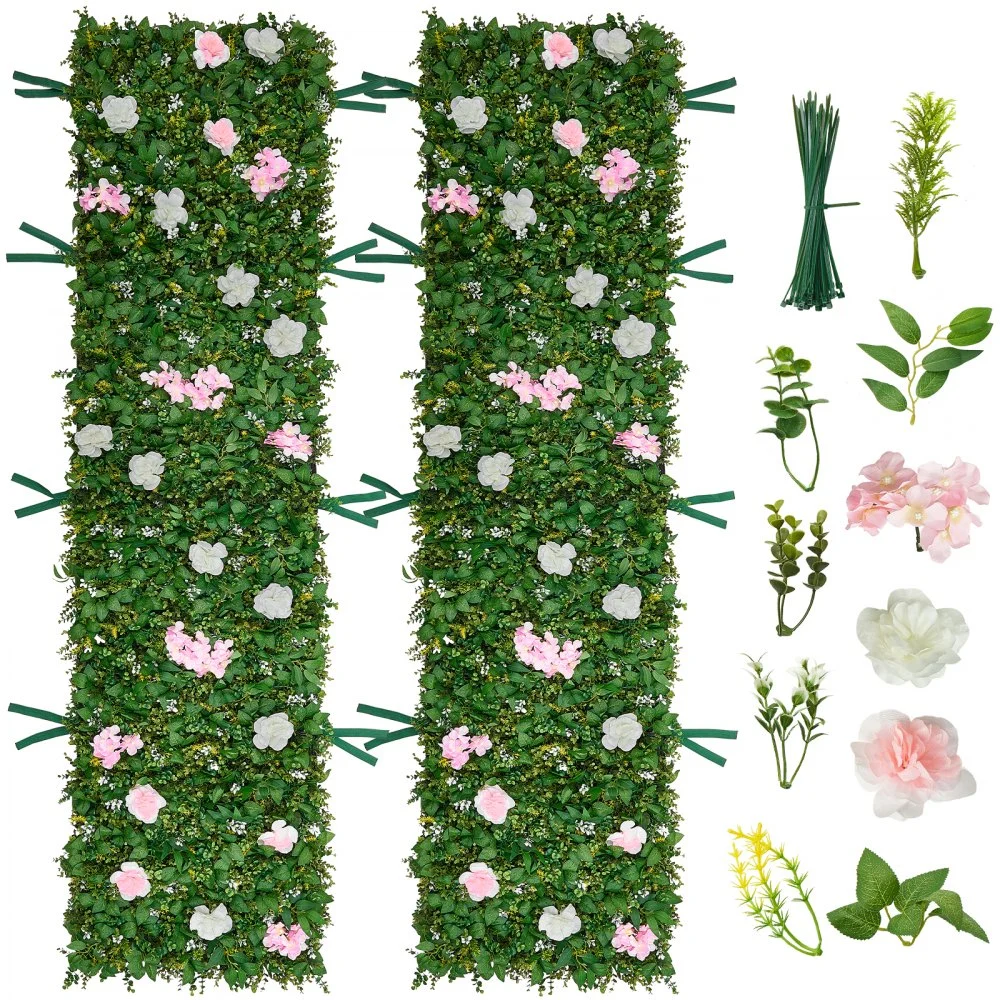 VEVOR Artificial Luxury Flower Wall Backdrop, 2 PCS, Each Panel 2 x 8 ft, Gorgeous 3D Silk Floral Backdrop Pet Friendly, Easy Installation Flower Wall Panel for Wedding, Event, Party and Home Decor
