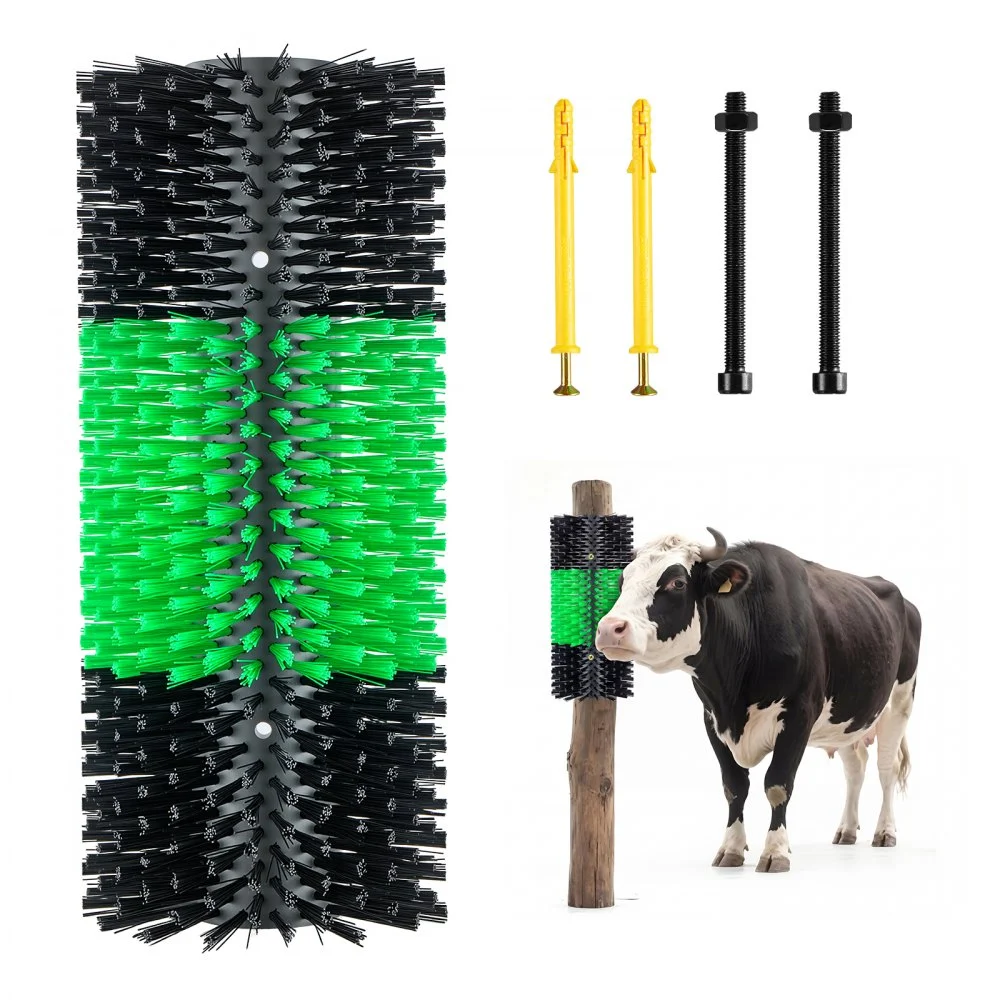 VEVOR Livestock Scratching Brush, 1PC Goat Scratcher Brush Post with 4 Screws, 16.9" x 7.5" Cow Scratcher for Back Itch Relief, Massage Grooming Scratch Tool for Horse Cattle Sheep Pig, Green & Black