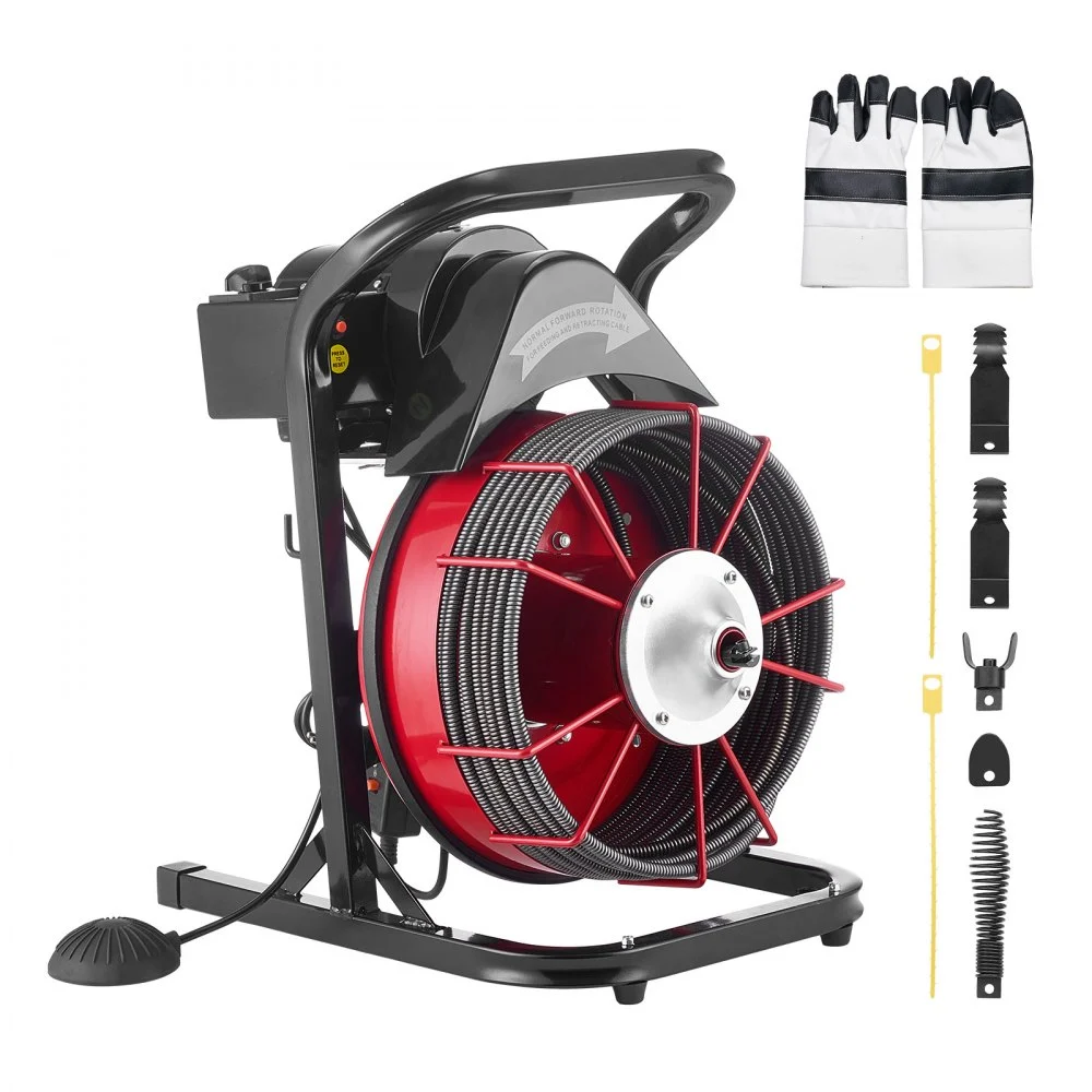 Summer Sale
VEVOR Drain Cleaner Machine 50 FT x 1/2 Inch, Sewer Snake Auger Manual Feed with 4 Cutters & Air-activated Foot Switch for 2" to 6" Pipes