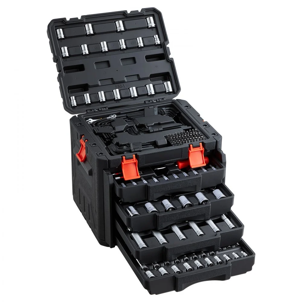 VEVOR Mechanics Tool Set, 230-Piece Mechanic Tool Kit, 1/4 in, 3/8 in, and 1/2 in Drive, SAE and Metric Socket Set, Wrenches, Screwdriver Bits, Accessories, and Storage Case, for Automotive Repair