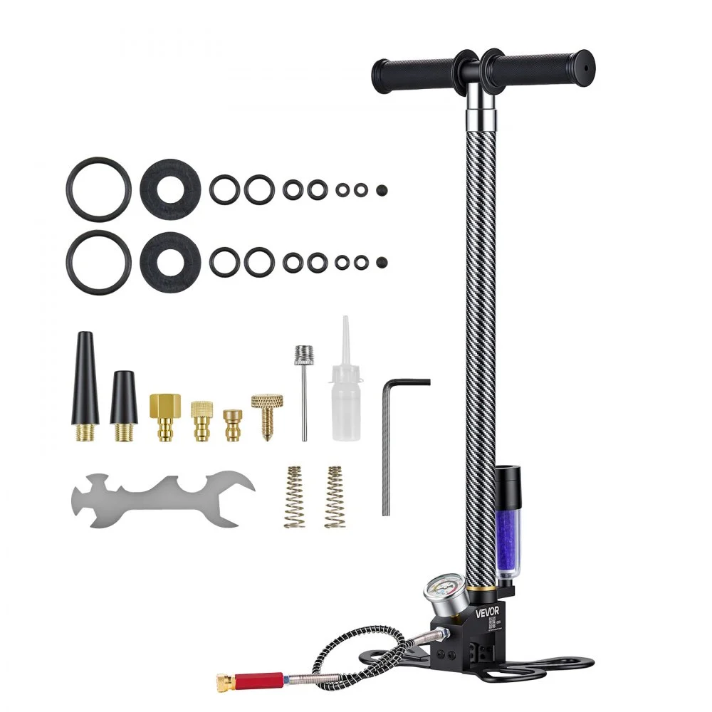 VEVOR PCP Hand Pump, 3.5 Stage, High Pressure Air Rifle Filling Stirrup Pump, 31.03 MPa 4500 PSI, with Oil-Moisture Filter, Pressure Gauge, Stainless Steel Body, for Airguns Paintball Tire Filling