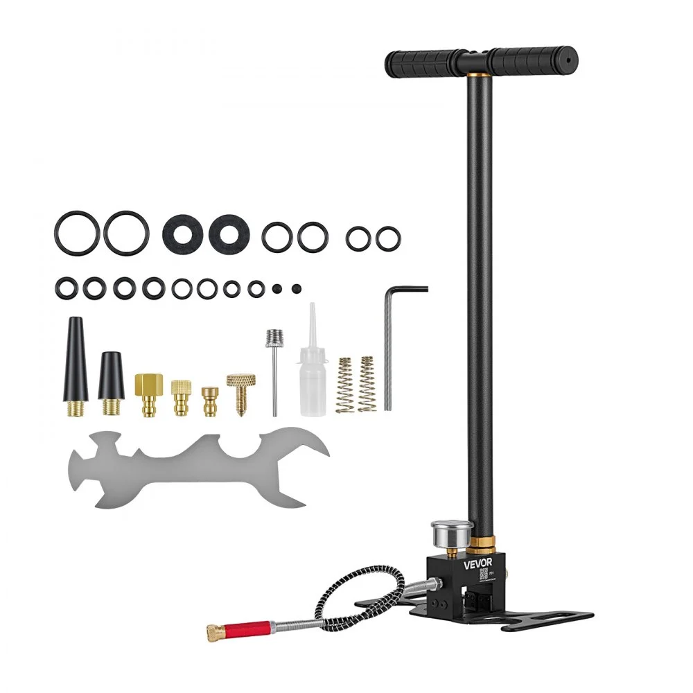 VEVOR PCP Hand Pump, 3 Stage, High Pressure Air Rifle Filling Stirrup Pump, Max 41.37 MPa 6000 PSI, with Oil-Moisture Filter, Pressure Gauge, Stainless Steel Body, for Airguns Paintball Tire Filling