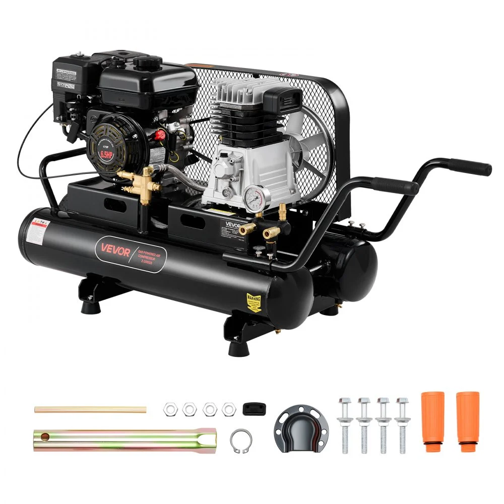 Summer Sale
VEVOR 9 Gallon Twin-Tank Gas Powered Air Compressor, 6.5HP 9CFM Gas Driven Air Compressor Tank on Wheel, Max 115PSI Piston Pump Air-Compressed System for Tire Inflation, Auto Repairs, Spray Painting