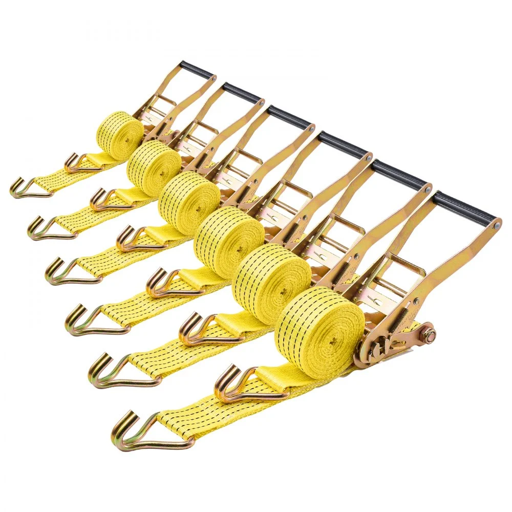 VEVOR Ratchet Straps, 2 in x 15 ft, Heavy Duty Tie Down Straps with Double J Hook, 5000 lbs Break Strength, Carry Bag, Tie Down Ratcheting for Moving, Trailers, Motorcycles, Kayaks, Car Roof, 6 Pack