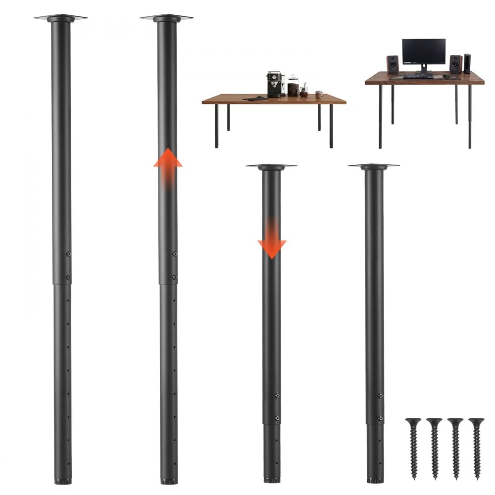 VEVOR Adjustable Table Legs, 24-40 in Round Steel Furniture Legs, 1200 lbs Max Load Heavy Duty, Quick Installation, Ideal for Home Office Desk DIY, Coffee Dinner Bar Tables, Workbenches, 4 PCS, Black