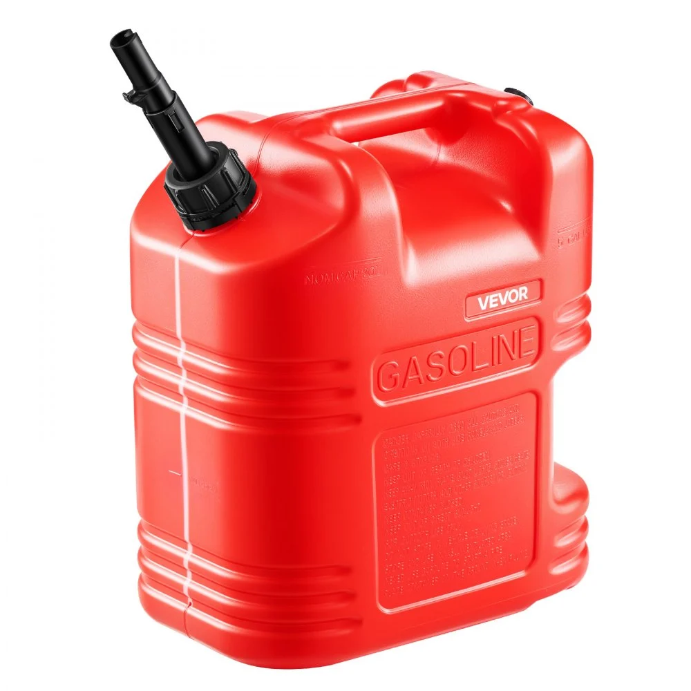 VEVOR Fuel Container, 5 Gallon, Gas Tank with Spout & Clear Scale, 15 L/min Max Flow Rate, Secure & Leak-proof, Portable Flat Fluid Container for Most Cars Motorcycle ATV UTV, Red, 1 Pack