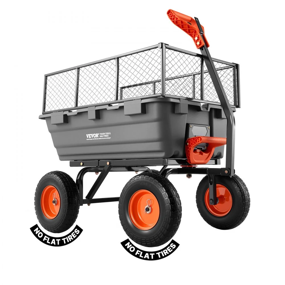 Summer Sale
VEVOR Garden Dump Cart, 1200 lbs Poly Dump Cart, Garden Carts Dumps Wagon with Storage Fence, 2-in-1 Convertible Handle, 90° Quick-Dumps Mechanism, 180° Swivel Wheels, Yard Wagon for Plants, Soil