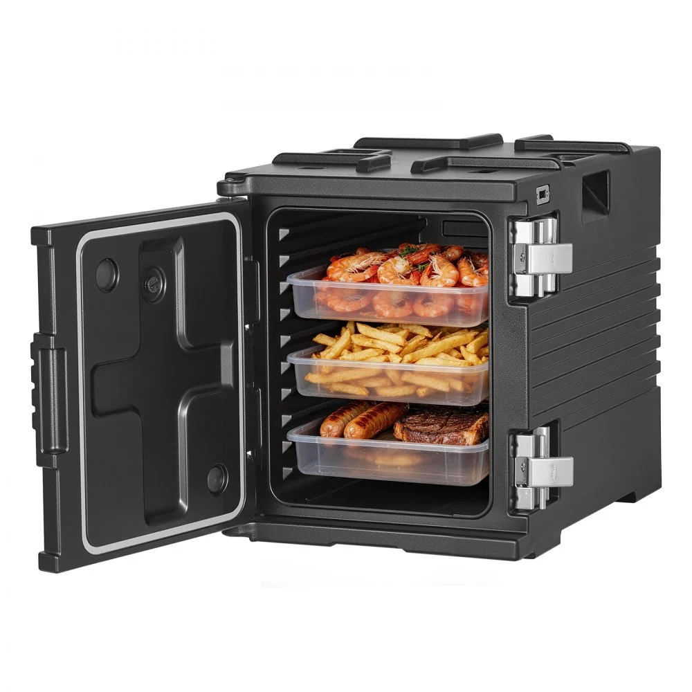 VEVOR Insulated Food Pan Carrier, 82 Qt Non-Electrical Food Warmer, with Wheel & 304 Stainless Steel Latch, LLDPE Stackable Hot Box, for Various Pan Sizes(NOT Included), Fit Catering BBQ Event(Black)