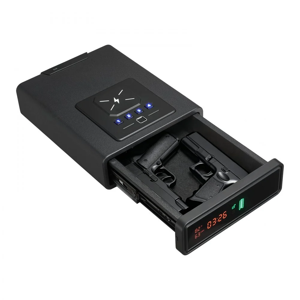 VEVOR Gun Safe, Pistol Handgun Drawer Safe with Fingerprint/Password/Key, 3-Way Quick Access Firearm Case Drawer with Screen for 2 Pistols & Magazines, Wireless Charging, for Desk Bedside Nightstand
