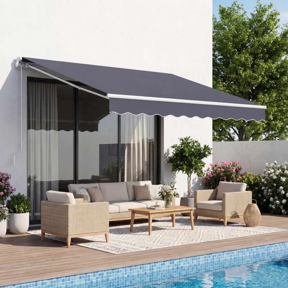 Summer Sale
VEVOR Manual Retractable Awning, 9.8' x 8.2' Outdoor Patio Awning Retractable Sun Shade, Patio Door Window Water-Resistant Polyester Sunshade Shelter with Crank Handle for Deck, Balcony, Yard, Gray