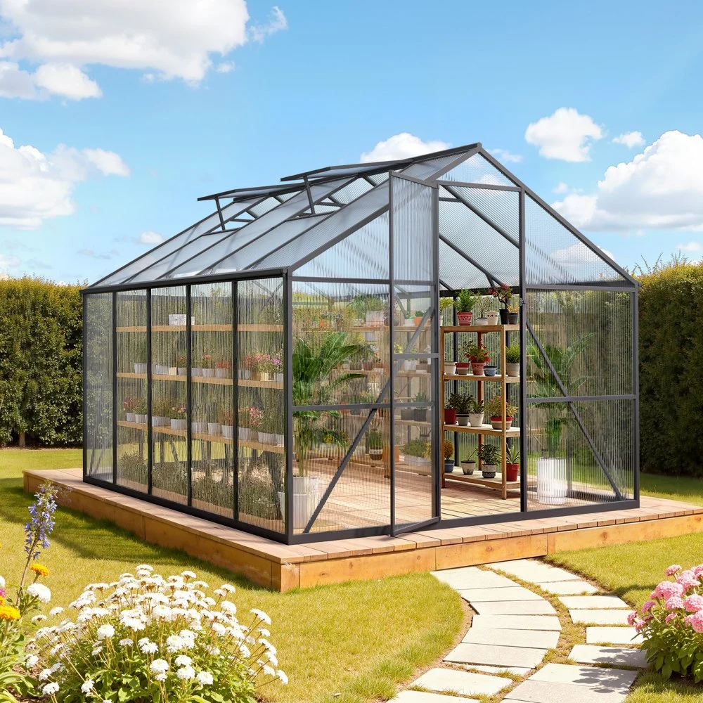 Summer Sale
VEVOR 8 x 10 FT Polycarbonate Greenhouse, Heavy Duty Outdoor Green House with Adjustable Vents & Push-Pull Lockable Door, Quick Setup, Aluminum Frame Walk-in Greenhouse Sunroom for Outside Garden Lawn