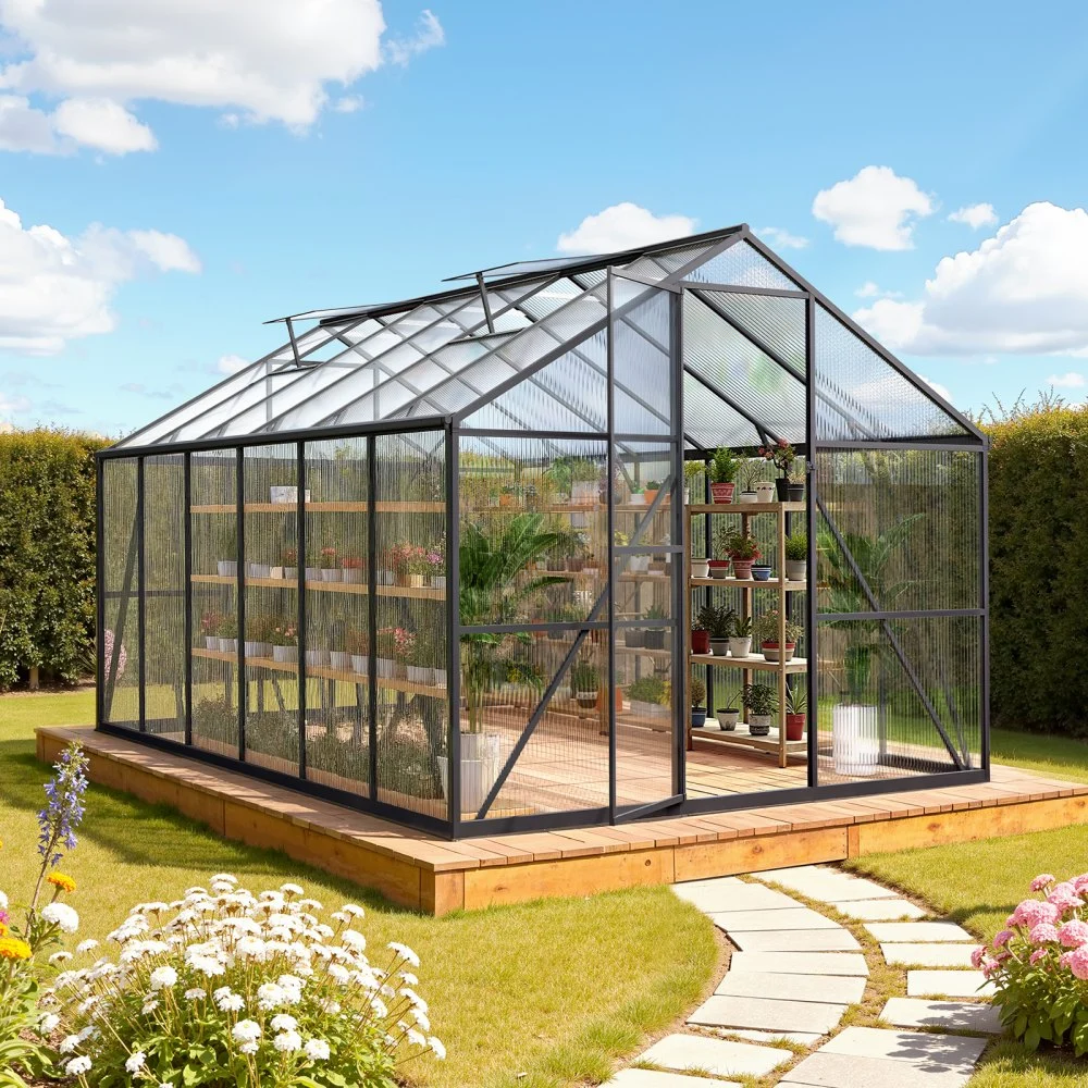 Summer Sale
VEVOR 8 x 12 FT Polycarbonate Greenhouse, Heavy Duty Outdoor Green House with Adjustable Vent & Push-Pull Lockable Door, Quick Setup, Aluminum Frame Walk-in Greenhouse Sunroom for Outside Garden Lawn
