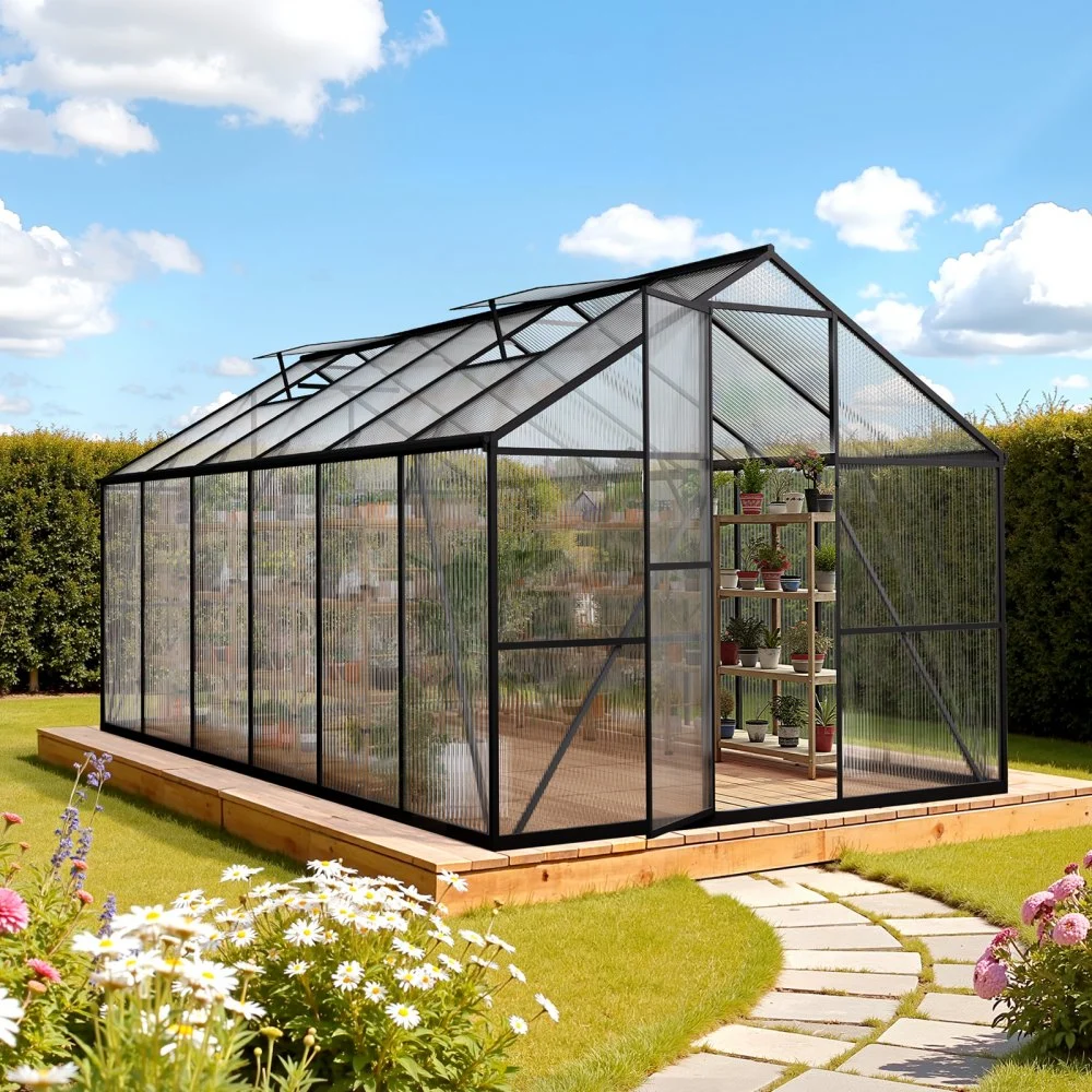 VEVOR 8 x 14 FT Polycarbonate Greenhouse, Heavy Duty Outdoor Green House with Adjustable Vent & Push-Pull Lockable Door, Quick Setup, Aluminum Frame Walk-in Greenhouse Sunroom for Outside Garden Lawn