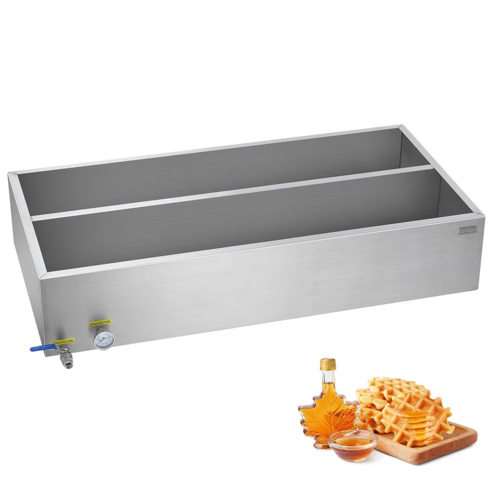 VEVOR Maple Syrup Evaporator Pan, 47 Gallon, 683 Cups of 8.8oz Maple Syrup, Flat Evaporator Pan with Thermometer, 1 Valve and 3 Heating Methods, Stainless Steel Maple Syrup Pan for Home, Outdoor